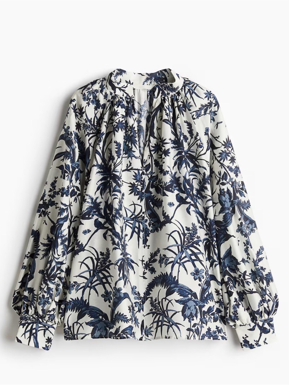 H&M Cream Blouse with Navy Botanical Print